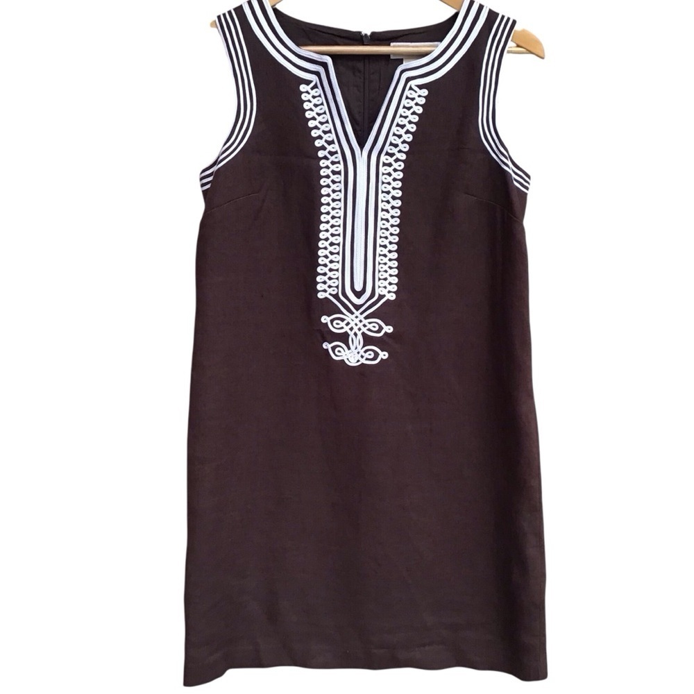 Michael Kors Linen Sleevless Shift Tunic Dress Sz 4 Chocolate Brown